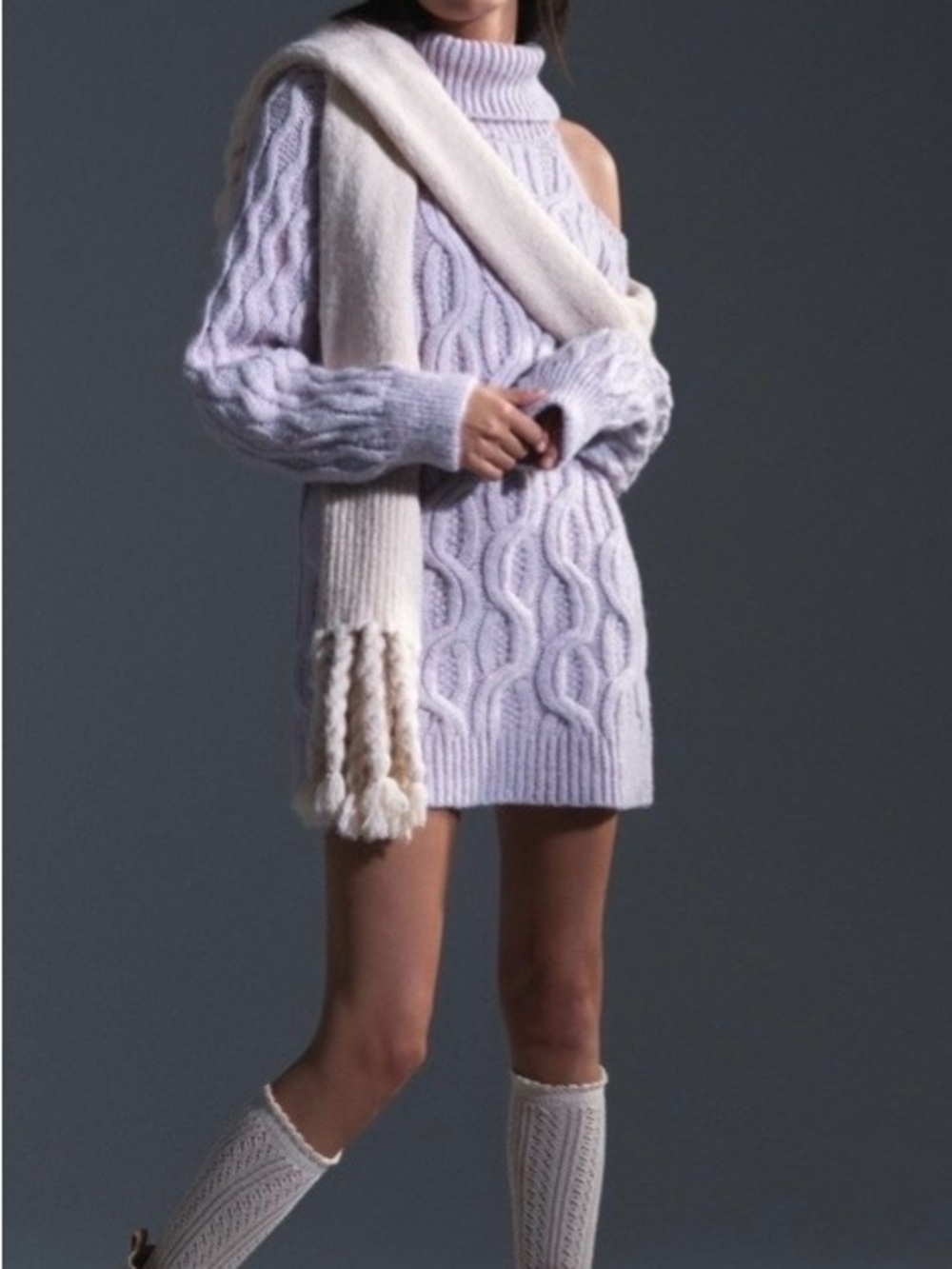 Lavender Anthropologie Pilcro Cable-Knit Off-Shoulder Sweater Dress